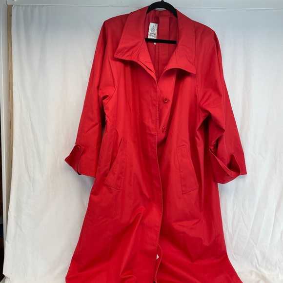 London Fog Collared Trench Coat Long Red Women’s Size 14-M - Picture 1 of 16